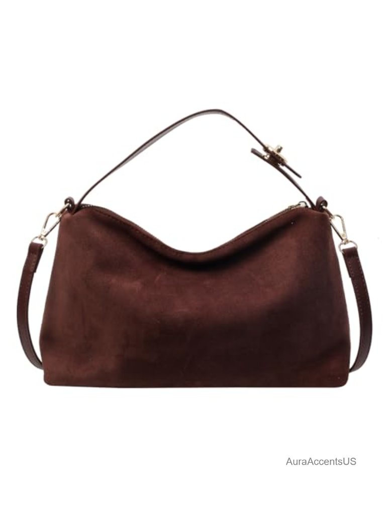 Faux Suede Crossbody Bag For Women Retro Shoulder Handbag With Top Handle Tote